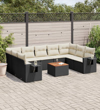 10-tlg. Garten-Sofagarnitur mit Kissen Schwarz Poly Rattan