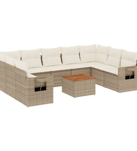 10-tlg. Garten-Sofagarnitur mit Kissen Beige Poly Rattan