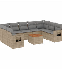 10-tlg. Garten-Sofagarnitur mit Kissen Beige Poly Rattan