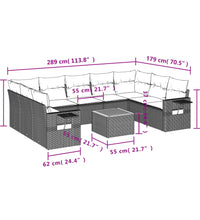 10-tlg. Garten-Sofagarnitur mit Kissen Grau Poly Rattan