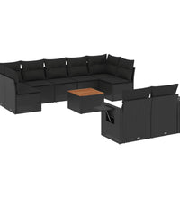 10-tlg. Garten-Sofagarnitur mit Kissen Schwarz Poly Rattan