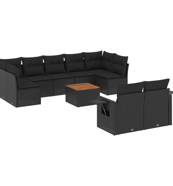 10-tlg. Garten-Sofagarnitur mit Kissen Schwarz Poly Rattan