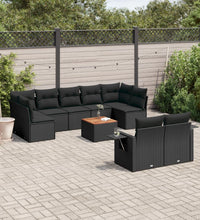 10-tlg. Garten-Sofagarnitur mit Kissen Schwarz Poly Rattan