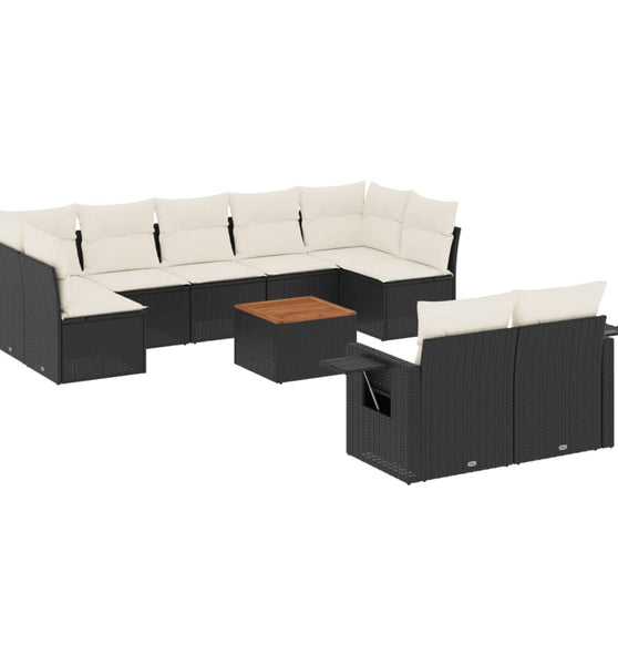 10-tlg. Garten-Sofagarnitur mit Kissen Schwarz Poly Rattan