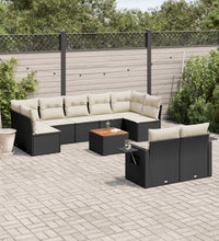 10-tlg. Garten-Sofagarnitur mit Kissen Schwarz Poly Rattan