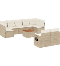 10-tlg. Garten-Sofagarnitur mit Kissen Beige Poly Rattan