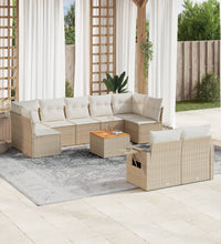 10-tlg. Garten-Sofagarnitur mit Kissen Beige Poly Rattan