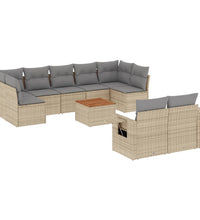 10-tlg. Garten-Sofagarnitur mit Kissen Beige Poly Rattan