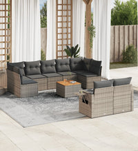 10-tlg. Garten-Sofagarnitur mit Kissen Grau Poly Rattan