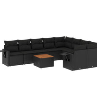 10-tlg. Garten-Sofagarnitur mit Kissen Schwarz Poly Rattan