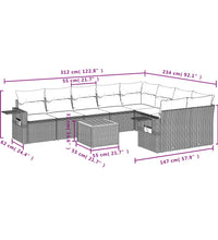 10-tlg. Garten-Sofagarnitur mit Kissen Schwarz Poly Rattan