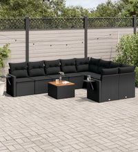 10-tlg. Garten-Sofagarnitur mit Kissen Schwarz Poly Rattan