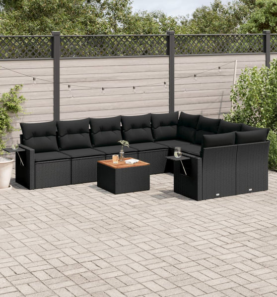 10-tlg. Garten-Sofagarnitur mit Kissen Schwarz Poly Rattan