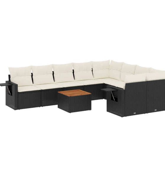 10-tlg. Garten-Sofagarnitur mit Kissen Schwarz Poly Rattan