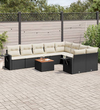 10-tlg. Garten-Sofagarnitur mit Kissen Schwarz Poly Rattan