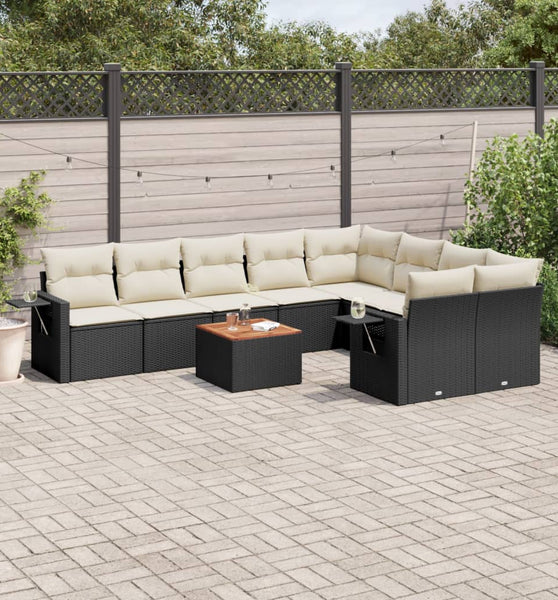 10-tlg. Garten-Sofagarnitur mit Kissen Schwarz Poly Rattan