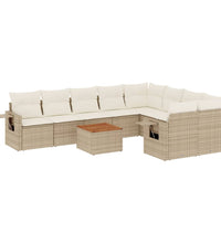 10-tlg. Garten-Sofagarnitur mit Kissen Beige Poly Rattan