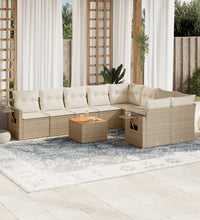 10-tlg. Garten-Sofagarnitur mit Kissen Beige Poly Rattan