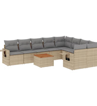 10-tlg. Garten-Sofagarnitur mit Kissen Beige Poly Rattan