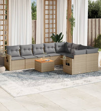 10-tlg. Garten-Sofagarnitur mit Kissen Beige Poly Rattan