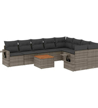 10-tlg. Garten-Sofagarnitur mit Kissen Grau Poly Rattan