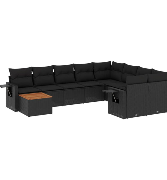 10-tlg. Garten-Sofagarnitur mit Kissen Schwarz Poly Rattan