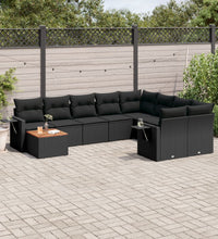 10-tlg. Garten-Sofagarnitur mit Kissen Schwarz Poly Rattan