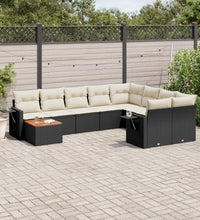 10-tlg. Garten-Sofagarnitur mit Kissen Schwarz Poly Rattan