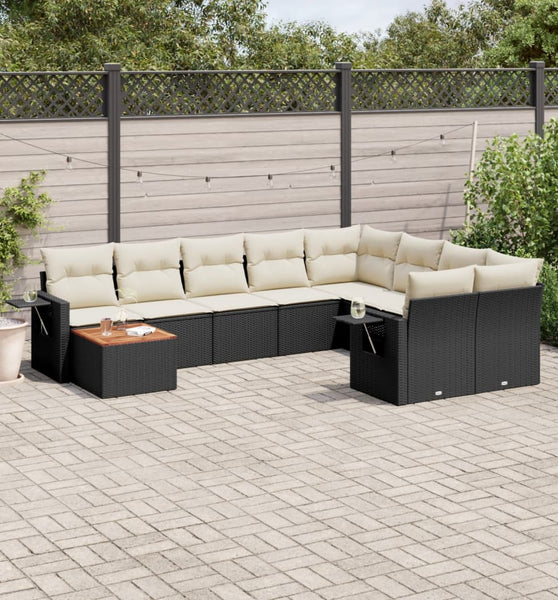 10-tlg. Garten-Sofagarnitur mit Kissen Schwarz Poly Rattan