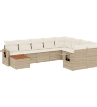 10-tlg. Garten-Sofagarnitur mit Kissen Beige Poly Rattan