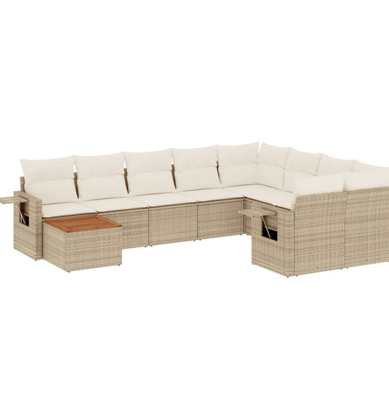 10-tlg. Garten-Sofagarnitur mit Kissen Beige Poly Rattan