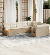 10-tlg. Garten-Sofagarnitur mit Kissen Beige Poly Rattan