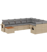 10-tlg. Garten-Sofagarnitur mit Kissen Beige Poly Rattan