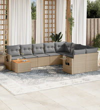 10-tlg. Garten-Sofagarnitur mit Kissen Beige Poly Rattan