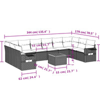 11-tlg. Garten-Sofagarnitur mit Kissen Schwarz Poly Rattan