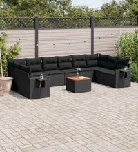 11-tlg. Garten-Sofagarnitur mit Kissen Schwarz Poly Rattan