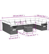 11-tlg. Garten-Sofagarnitur mit Kissen Schwarz Poly Rattan