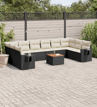 11-tlg. Garten-Sofagarnitur mit Kissen Schwarz Poly Rattan