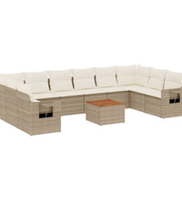 11-tlg. Garten-Sofagarnitur mit Kissen Beige Poly Rattan