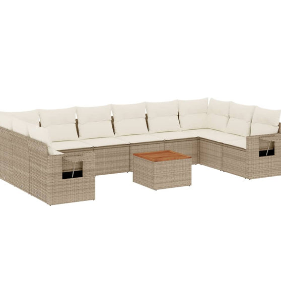 11-tlg. Garten-Sofagarnitur mit Kissen Beige Poly Rattan