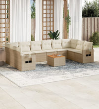 11-tlg. Garten-Sofagarnitur mit Kissen Beige Poly Rattan