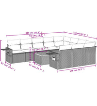 11-tlg. Garten-Sofagarnitur mit Kissen Schwarz Poly Rattan