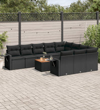 11-tlg. Garten-Sofagarnitur mit Kissen Schwarz Poly Rattan