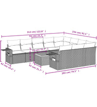 11-tlg. Garten-Sofagarnitur mit Kissen Schwarz Poly Rattan