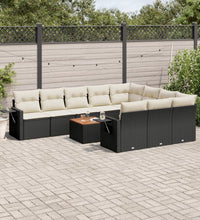 11-tlg. Garten-Sofagarnitur mit Kissen Schwarz Poly Rattan