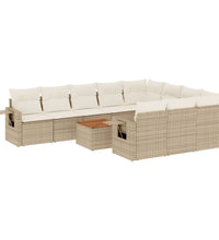 11-tlg. Garten-Sofagarnitur mit Kissen Beige Poly Rattan