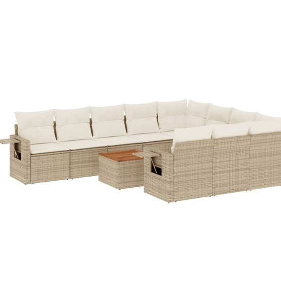 11-tlg. Garten-Sofagarnitur mit Kissen Beige Poly Rattan