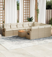 11-tlg. Garten-Sofagarnitur mit Kissen Beige Poly Rattan