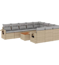 11-tlg. Garten-Sofagarnitur mit Kissen Beige Poly Rattan