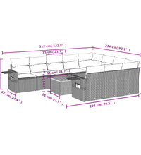 11-tlg. Garten-Sofagarnitur mit Kissen Beige Poly Rattan